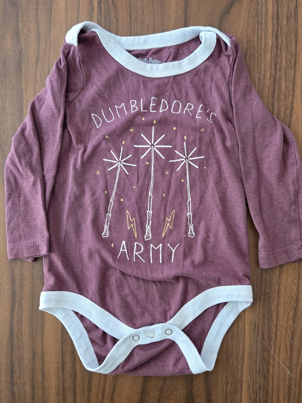 Harry Potter Baby Onesie Dumbledore’s Army Maroon Long Sleeve Bodysuit 12M